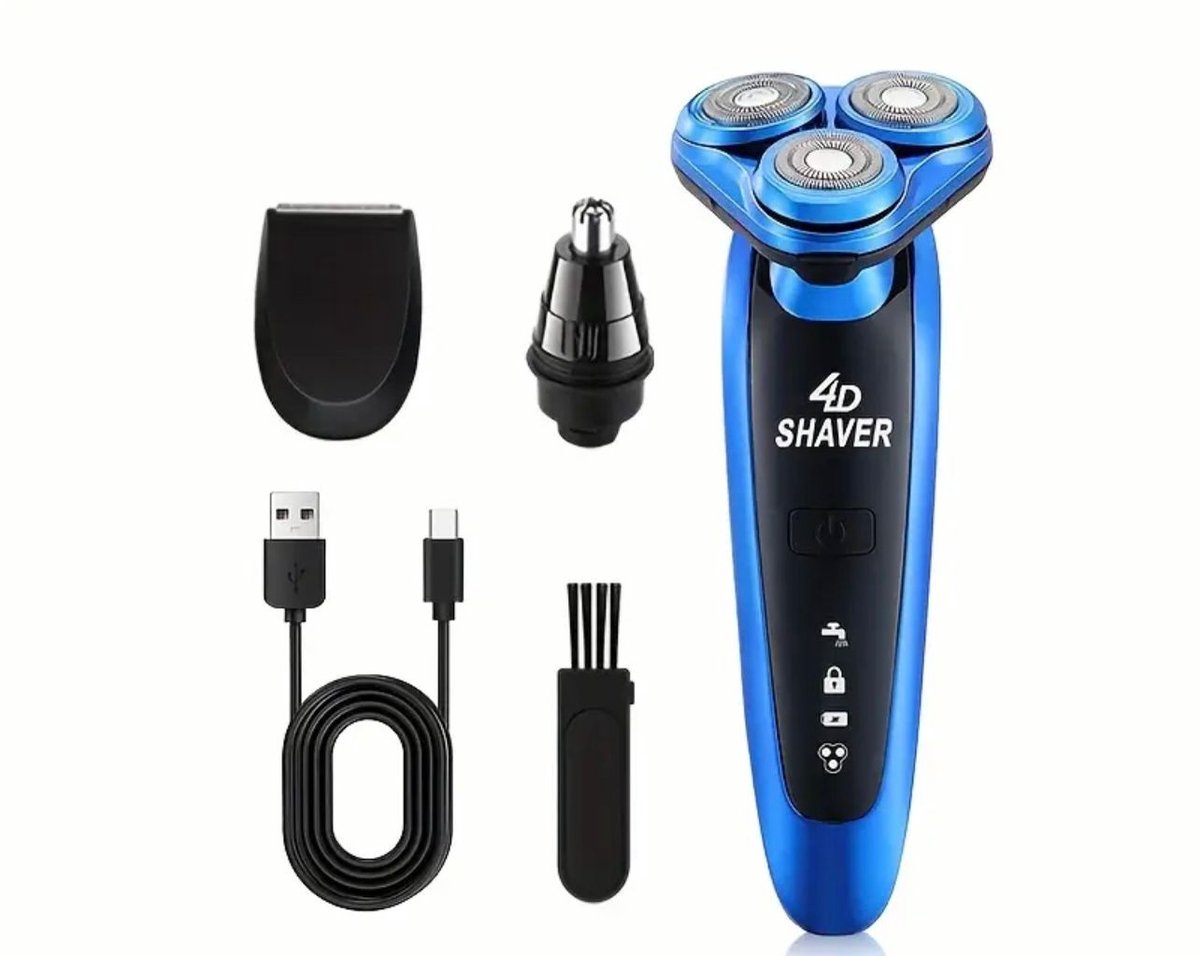 3in1 Gertzy Scheerapparaat - Usb Oplaadbare 4d Shaver - Multifunctionele Scheerapparaat met Body/Baardtrimmer, Precisietrimmer en Oor/Neustrimmer - Voor een complete en perfecte Lichaamshaar verzorging - Unisex - Kleur: Blauw