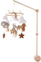 Joymaxx® Boxmobiel met Houten Mobiel Houder - Safari Dieren - Baby mobiel Neutrale Kleur Babykamer – Babyshower Cadeau – Mobiel voor BabyBox - Muziekmobiel Baby met Standaard- Wiegmobiel – Kraamcadeau Baby Mobiel- Box Accessoires