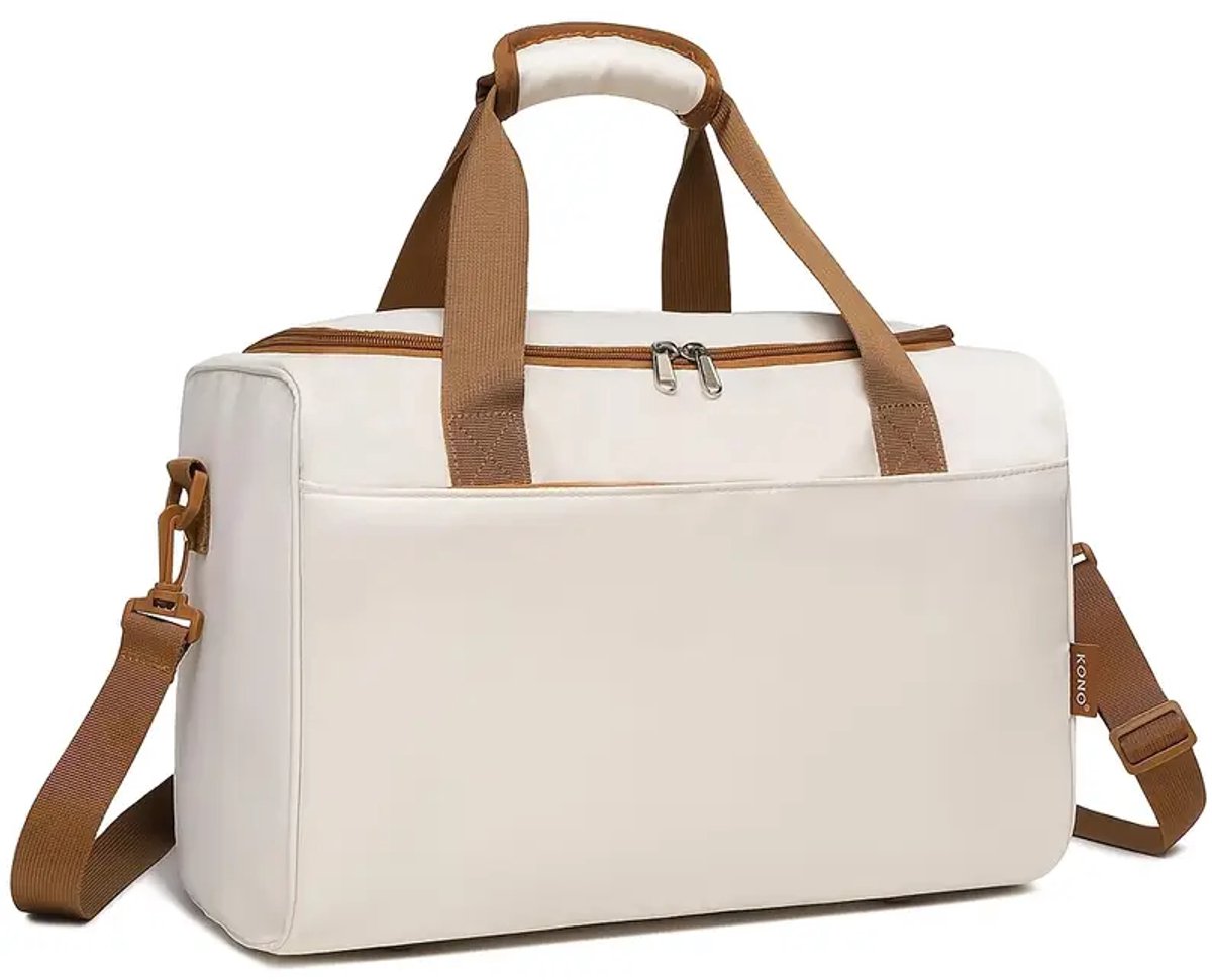 Twenty Two Reistas | schoudertas voor vrouwen | weekendtas | Oxford stof stevig materiaal | veel vakken | reistas | sporttas | handbagage vliegtuig | grote capaciteit | verstelbare en afneembare schouderband |40x20x25cm| beige-bruin
