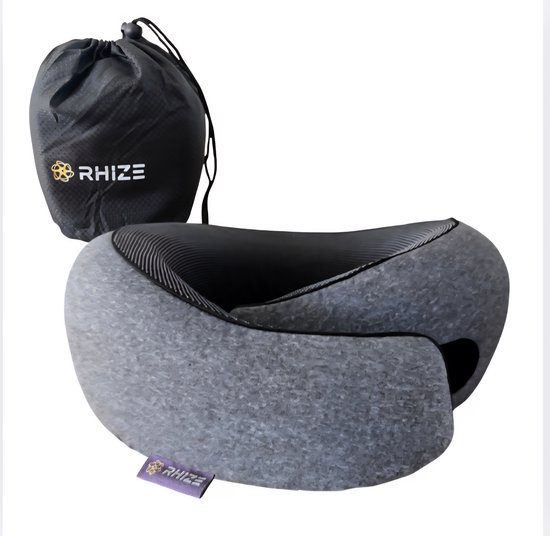 Rhize Reiskussen - Reiskussen Vliegtuig - Nekkussen - Traagschuim - Memory Foam - Neksteun - Ergonomisch - Grijs