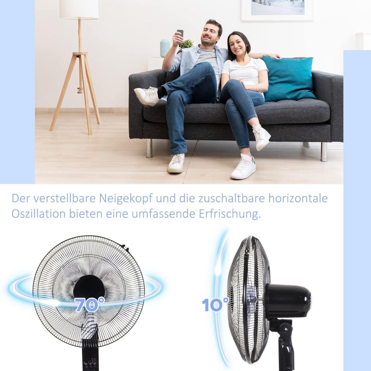 Statiefventilator - Zomerkoeling - Staande ventilator - Verkoeling woonkamer - Slaapkamer ventilator - Hittegolf oplossing - Verstelbare ventilator - Ventilator met afstandsbediening - Stille ventilator - Draaibare kop - Frisse lucht in huis - Ventil – foto 2
