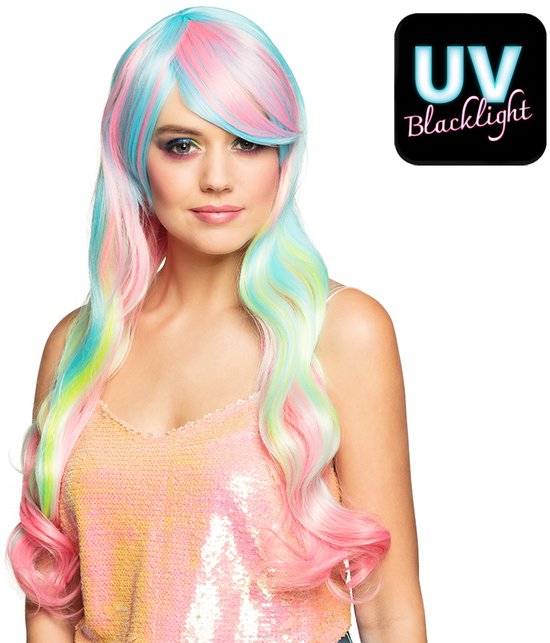 Perruque longue arc-en-ciel pastel pour femme - Perruque habillée