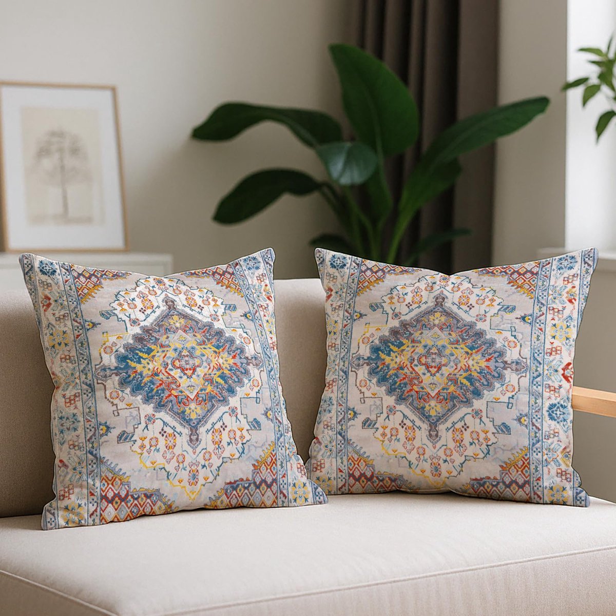 Ibenzoa Stijlvolle Bohemien Kussenhoezen Set van 2 - Abstracte Fluwelen Sierkussens voor Interieurdecoratie beige