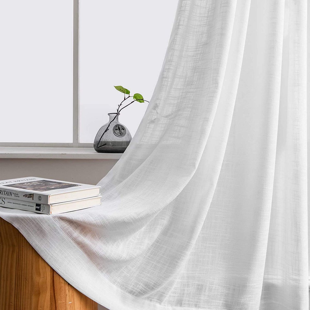 Ibenzoa Elegante Witte Gordijnen Set voor Woonkamer en Slaapkamer, Transparant Linnenlook, 245 x 140 cm