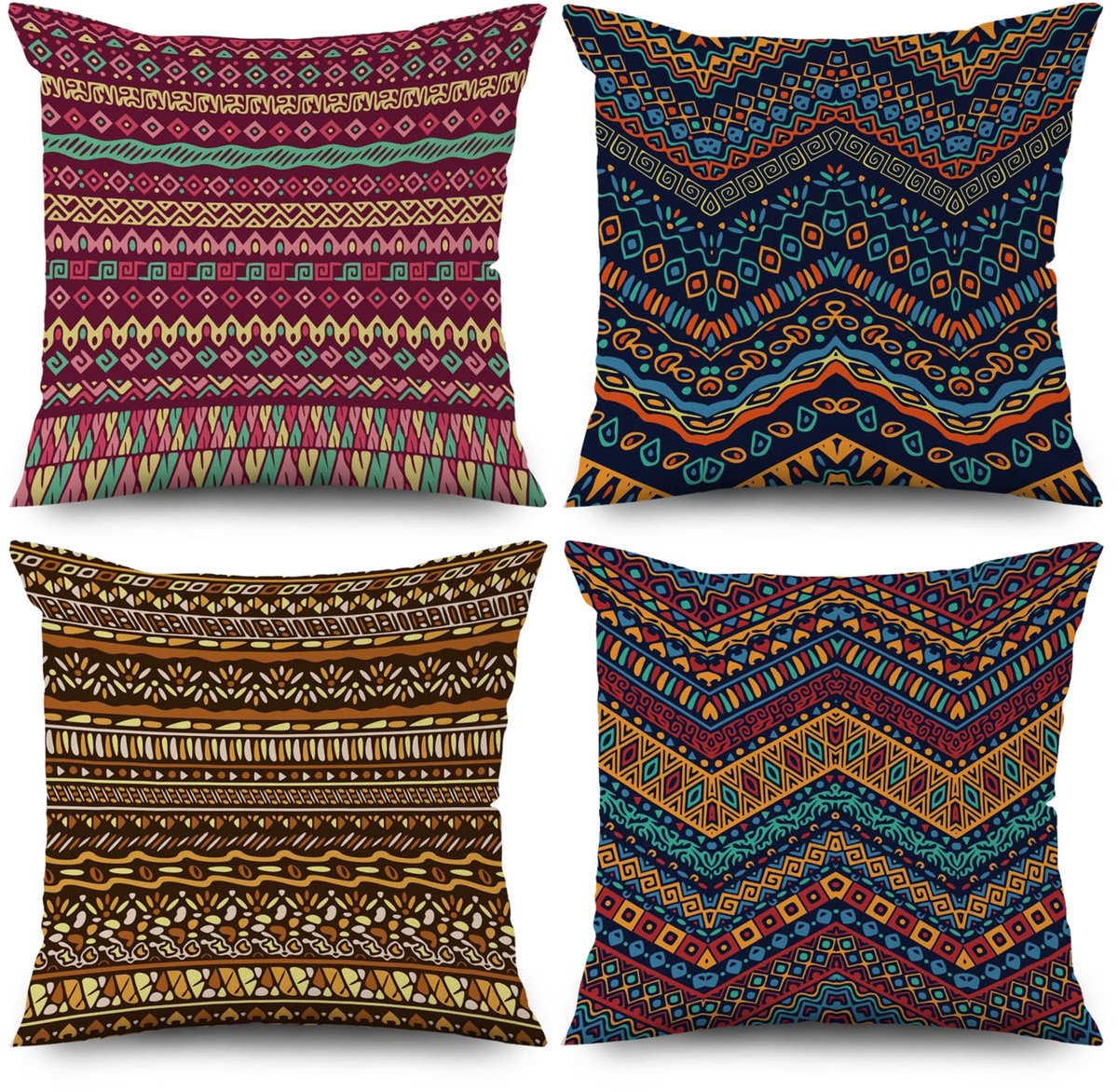 Ibenzoa Stijlvolle Boho Kussenhoezen Set van 4 met Geometrische Patronen en Kleurrijke Strepen voor Binnen en Buiten boho 16