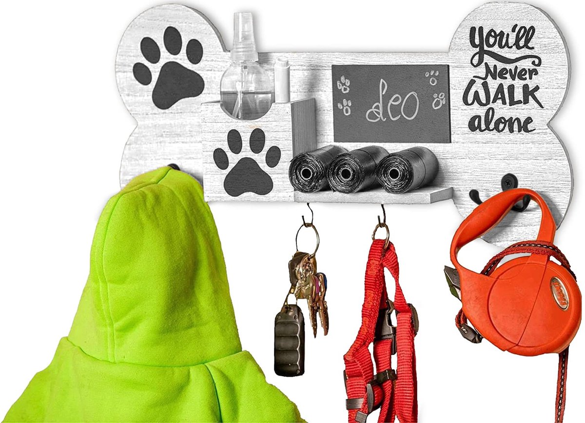 Ibenzoa® Stijlvolle Houten Kapstok met Personaliseerbaar Krijtbord voor Huisdieraccessoires en Meer