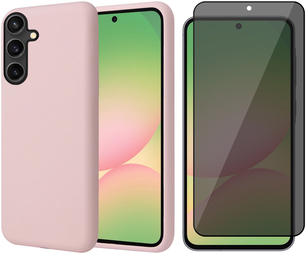 Hoesje geschikt voor Samsung Galaxy A56 / A36 - Privacy Screenprotector Volledig Dekkend Glas - Mat Back Case Roze