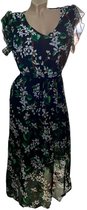 Dames Jurk met bloemenprint M/L zwart/wit/groen