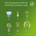 Verschillende vormen Philips LED-lampen: GU10, B35, P45, A60, ST64 en G95.