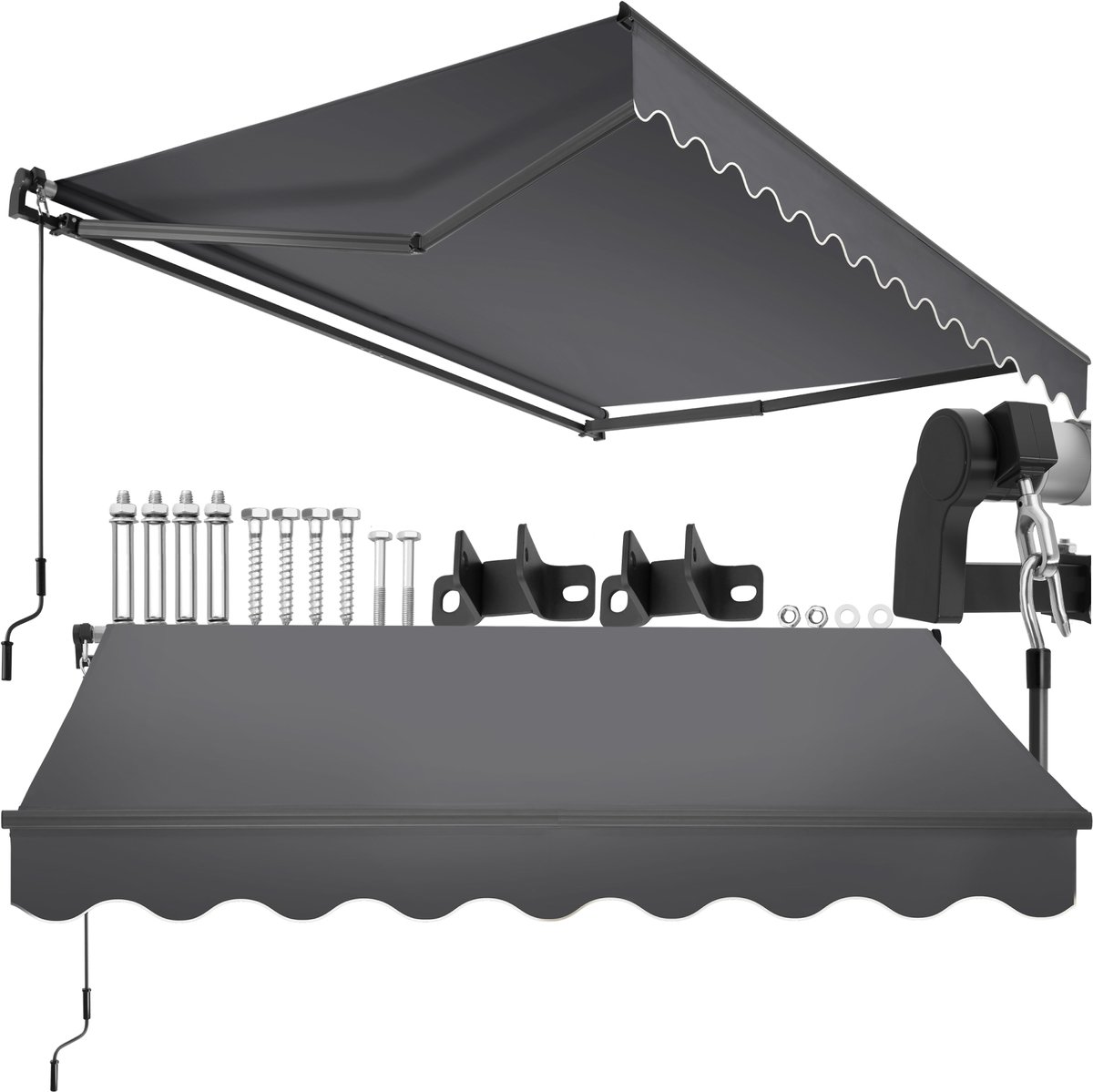 tectake® Zonnescherm met Knikarm - 250 x 200 cm - Zonneluifel - Zonwering voor Raam, Balkon, Buiten - Te Monteren aan Muur - Water- en UV-Bestendig - Donkergrijs