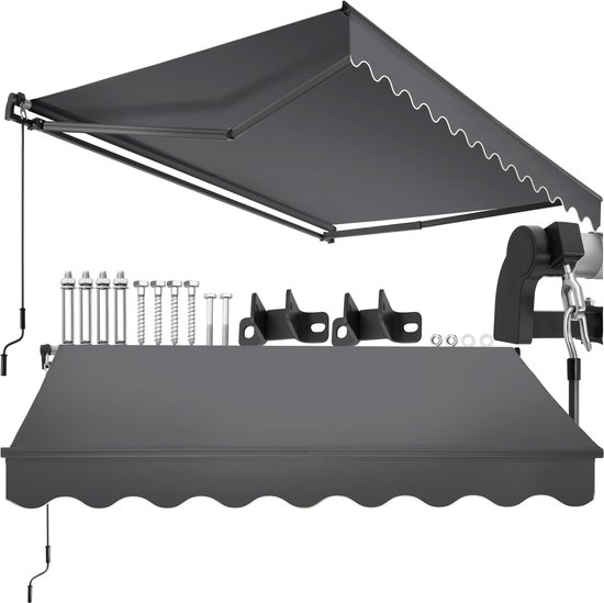 Store banne à bras articulés tectake® - 250 x 200 cm - Protection solaire pour fenêtres, balcons et extérieurs - Montage mural - Résistant à Water et aux UV - Zwart