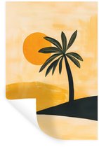 Muurstickers - Sticker Folie - Illustratie - Palmboom - Zon - Heuvels - 20x30 cm - Plakfolie - Muurstickers Kinderkamer - Zelfklevend Behang - Zelfklevend behangpapier - Stickerfolie