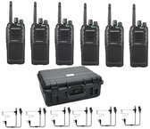 Set van 6 Kenwood TK3701d digitale licentie vrije portofoons incl. headsets en koffer