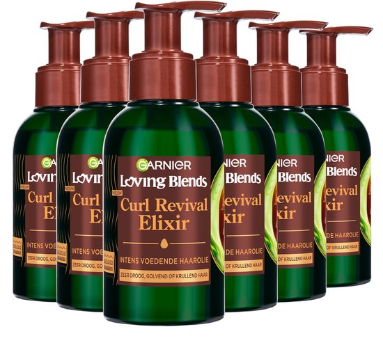Garnier Loving Blends Avocado Olie & Shea Boter Curl Revival Elixir - Intens Voedende Haarolie - Voor Zeer Droog, Golvend of Krullend Haar - 6x 120 ml