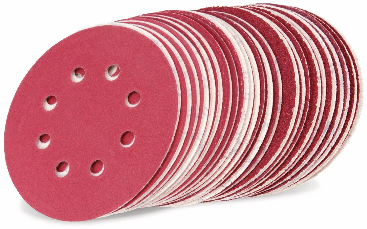 Schuurschijvenset 125 mm Klittenband – 50 Delig K40/K60/K80/K120/K180 – TOOLTECH