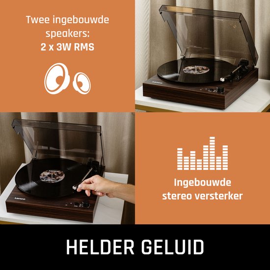 Lenco Platenspeler met Bluetooth - Twee ingebouwde Speakers en AT3600L Cartridge - LS-15WD - Hout — afbeelding 4