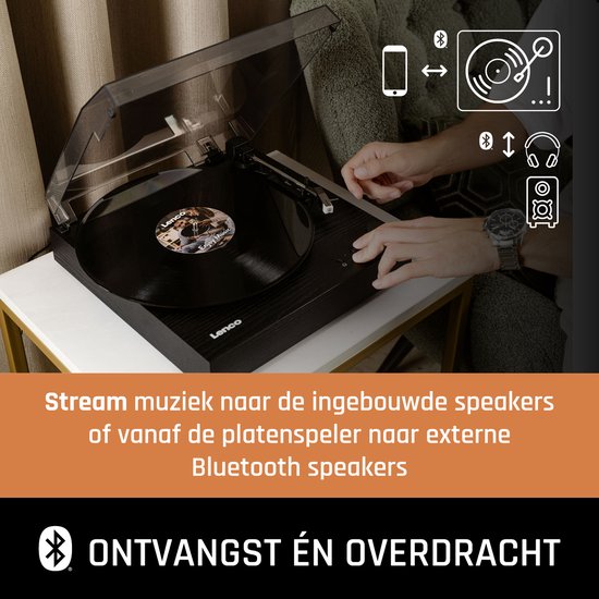 Lenco Platenspeler met Bluetooth - Twee ingebouwde Speakers en AT3600L Cartridge - LS-15BK - Zwart — afbeelding 3