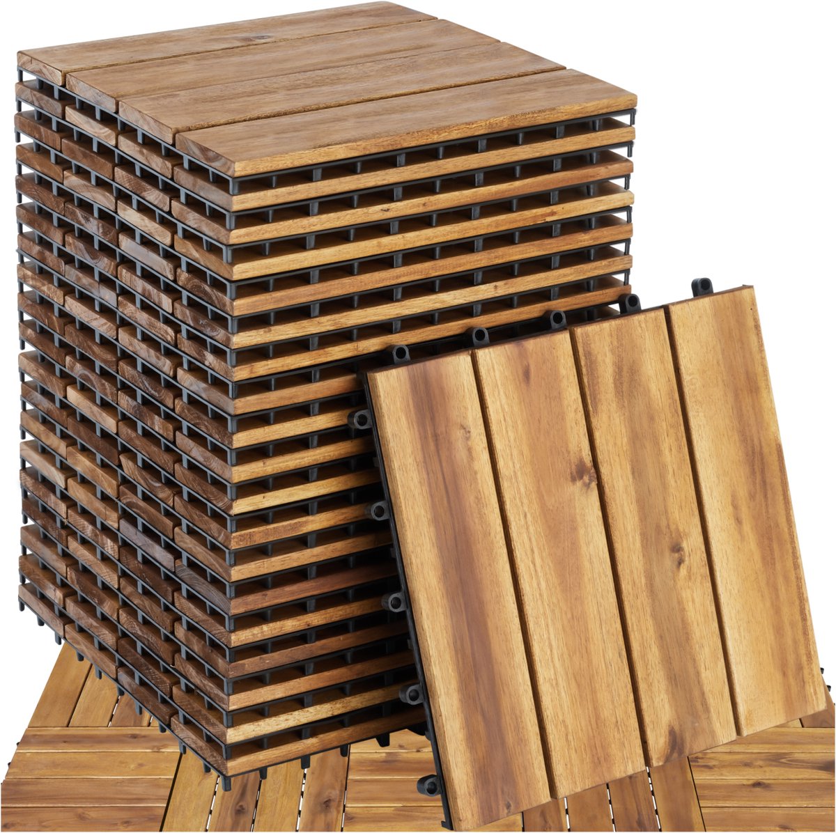 Bol.com tectake® Houten Tegels - Set van 20 - 31 x 31 cm - 1,92 m² - Weerbestendig - Vloerbedekking voor Balkon of Terras - Vloe... aanbieding
