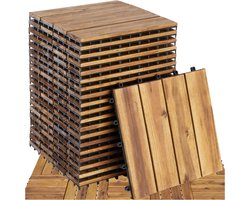 tectake® Houten Tegels - Set van 20 - 31 x 31 cm - 1,92 m² - Weerbestendig - Vloerbedekking voor Balkon of Terras - Vloertegels - Terrastegels met Kliksysteem - Drainage