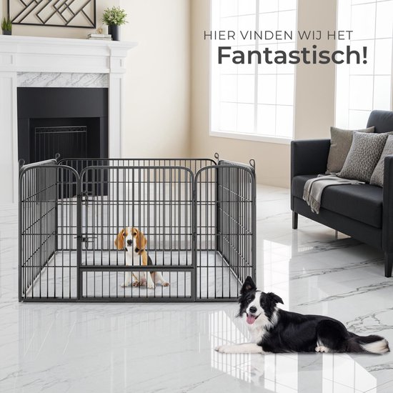 tectake® Puppyren - 70 cm Hoog, 4 Roosters - Puppybox, Buitenverblijf, Opvouwbare Dierenbox - Hondenbox met Deur - Geschikt voor Honden, Katten, Konijnen en Kleine Dieren - Zwart- 125 x 85 x 70 cm