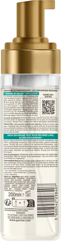 Garnier Ambre Solaire Self Tan Mousse - Zelfbruiner voor Lichaam & Gezicht met Hydraterend Kokoswater - 200ml