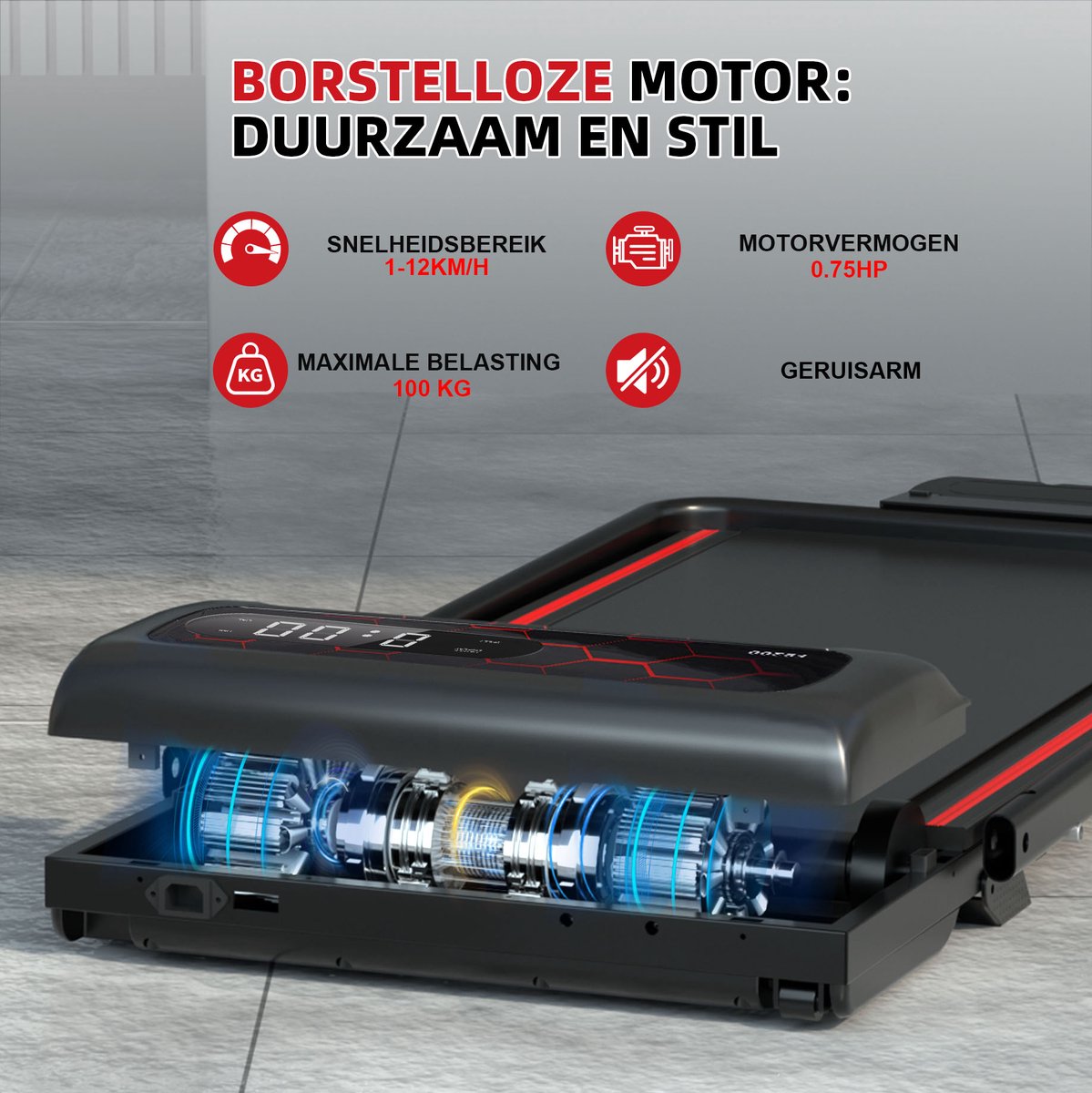Afbeelding 3 van Y-RAIN Elektrische Loopband, WalkingPad, Inklapbaar loopband, 2-in-1 loopmodus, 0,75 pk motor, 1-12 km/u, Afstandsbediening&LED-display, lichtgewicht, stil, met helling, veiligheidssleutel.