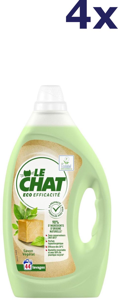 4x Le Chat vloeibaar wasmiddel eco efficacite savon vegetal 1,89l 44sc
