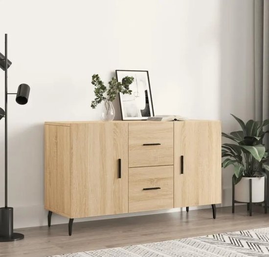 Buffet The Living Store - Chêne Sonoma - 100 x 36 x 60 cm - Pieds en métal