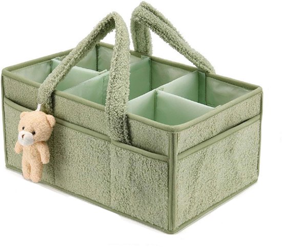 Luiertas - Babykameraccessoires - Luier mand - Opbergmand Voor Luiers en Doekjes - Opbergtas - Lichtgroen - Draagbaar - Opvouwbaar - 38*25.4*17.8cm - Polyester - Voor in de Babykamer & Woonkamer