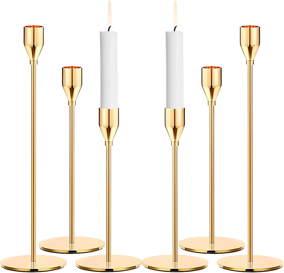 Ibenzoa® Elegant Gouden Kaarsenstandaards – Set van Zes Variërende Hoogtes voor Verfijnde Ambiances