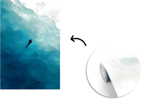Behang - Fotobehang Zee - Silhouet - Abstract - Blauw - Breedte 145 cm x hoogte 220 cm