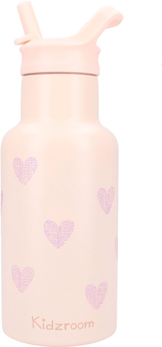 Kidzroom Magical Meadows - Schoolbeker en Drinkfles - 350ml - Stainless Steel - Hartjes - Roze