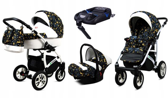 BabyLux® Kinderwagen 4in1 – TROPICAL - GOLD DEER - Opklapbare Wandelwagen incl. Reiswieg, Multifunctionele Buggy Sportstoel, Autostoel, ISOFIX basisstation - Combi-kinderwagen met Luiertas, Regenhoes, Klamboe