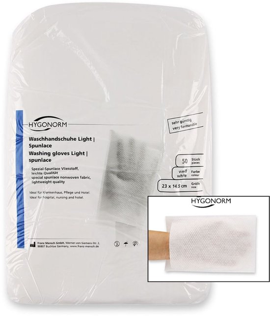 Gant de toilette Hygonorm jetable blanc 50 pièces 23 x 14,5 cm