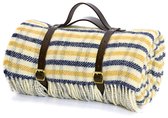 Picknickkleed Polo Geruit Geel blauw - Wol - Leren Draagset - Waterdicht - 145x183cm - Tweedmill