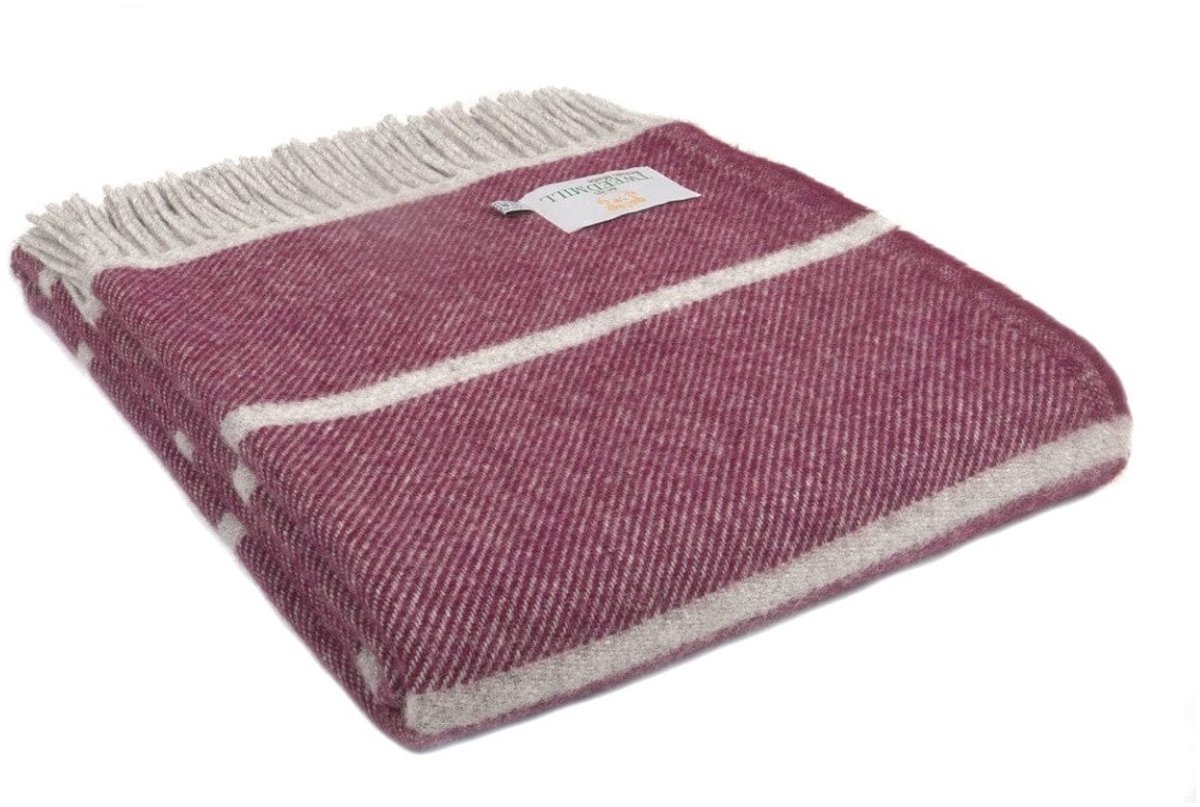 Tweedmill Plaid met brede accent streep Paars Rood (Rosewood) - 150x183 - Nieuw Wol - Tweedmill UK