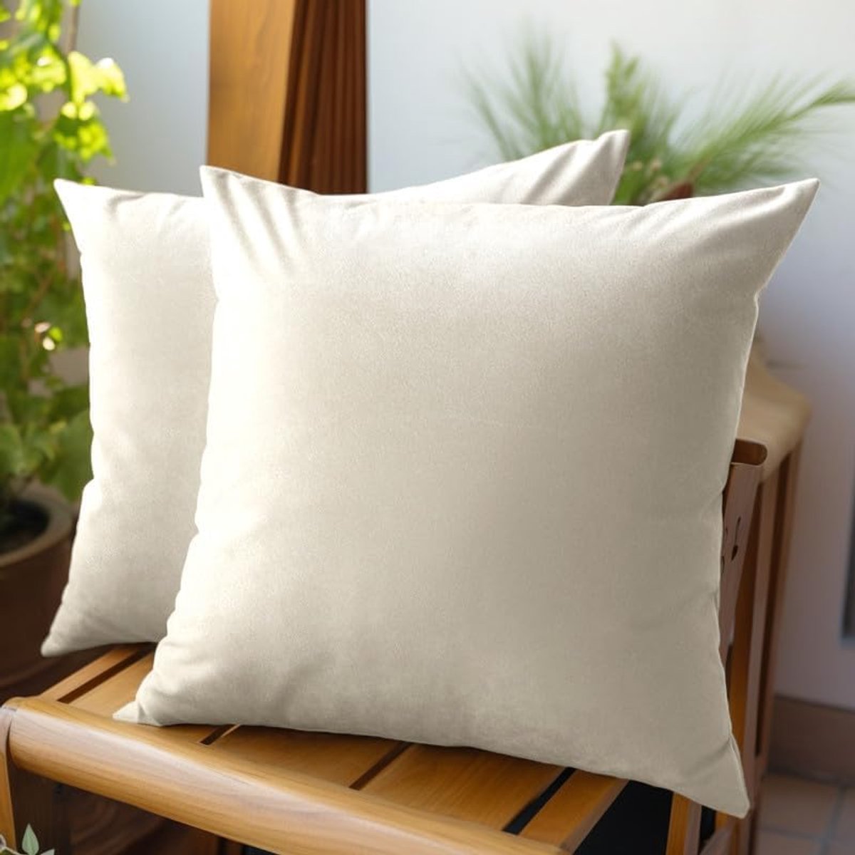 Ibenzoa Premium Velvet Cushion Covers Set of Two, 45 x 45 cm, Cream – Soft and Washable wit