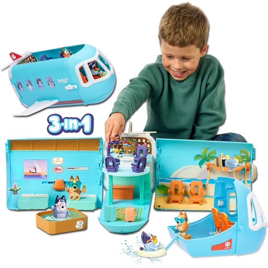 BLUEY - 3 in 1 Transformerend Vliegtuig Speelset - Incl. Bluey en Bingo speelfiguren - Meer dan 25 geluiden