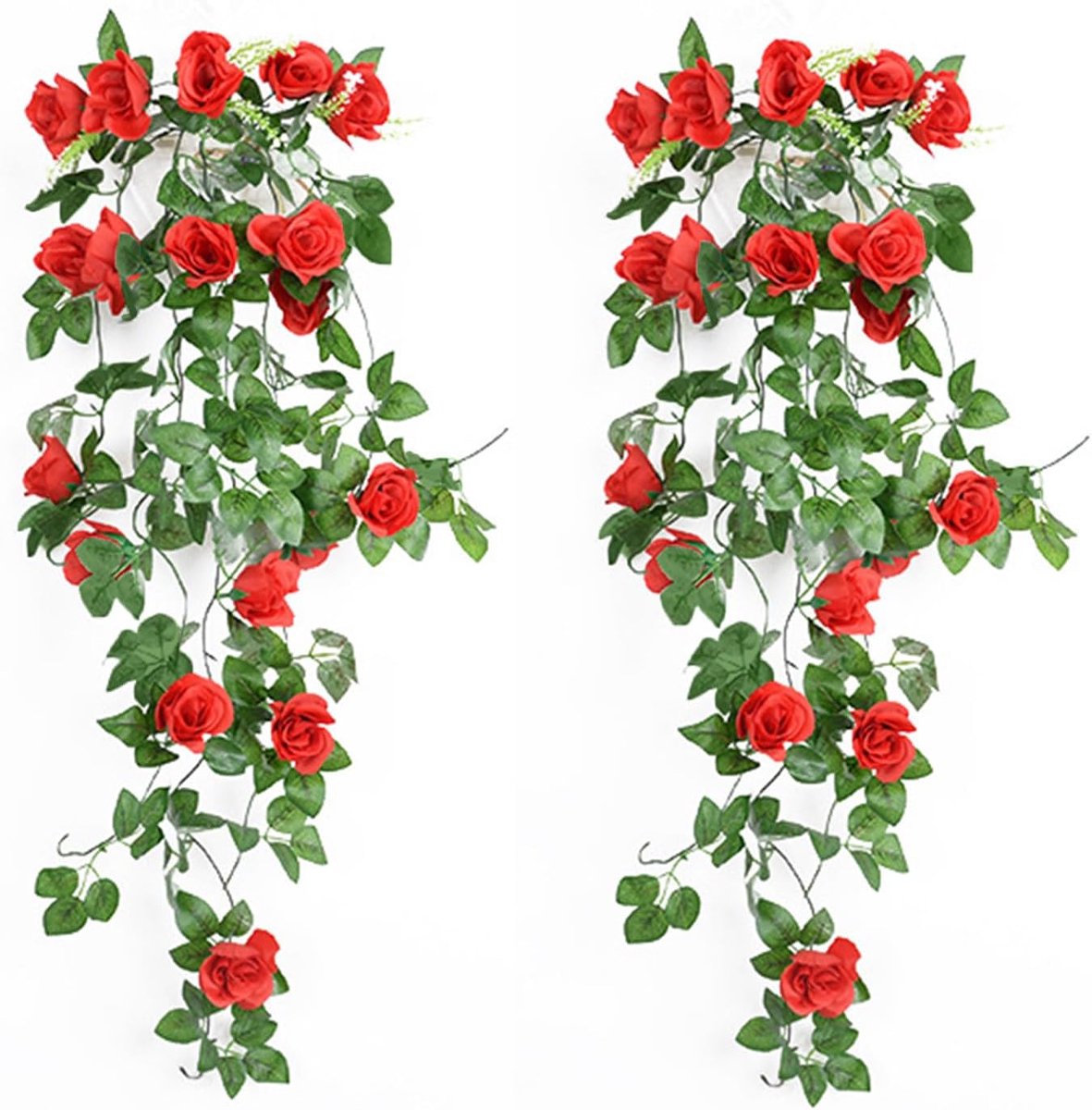 Ibenzoa Kunstmatige Hangende Bloemen Set - 6 Stuks, Realistische Rozen en Mand Decoratie kleur