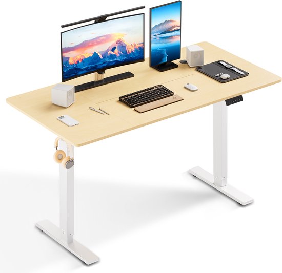 Zit-sta bureau 160 x 80 cm, Elektrisch in hoogte verstelbaar bureau, met geheugenfunctie en anti-botsingstechnologie, Stevig en Duurzaam, Stille Motor, Hoogte 70-117cm