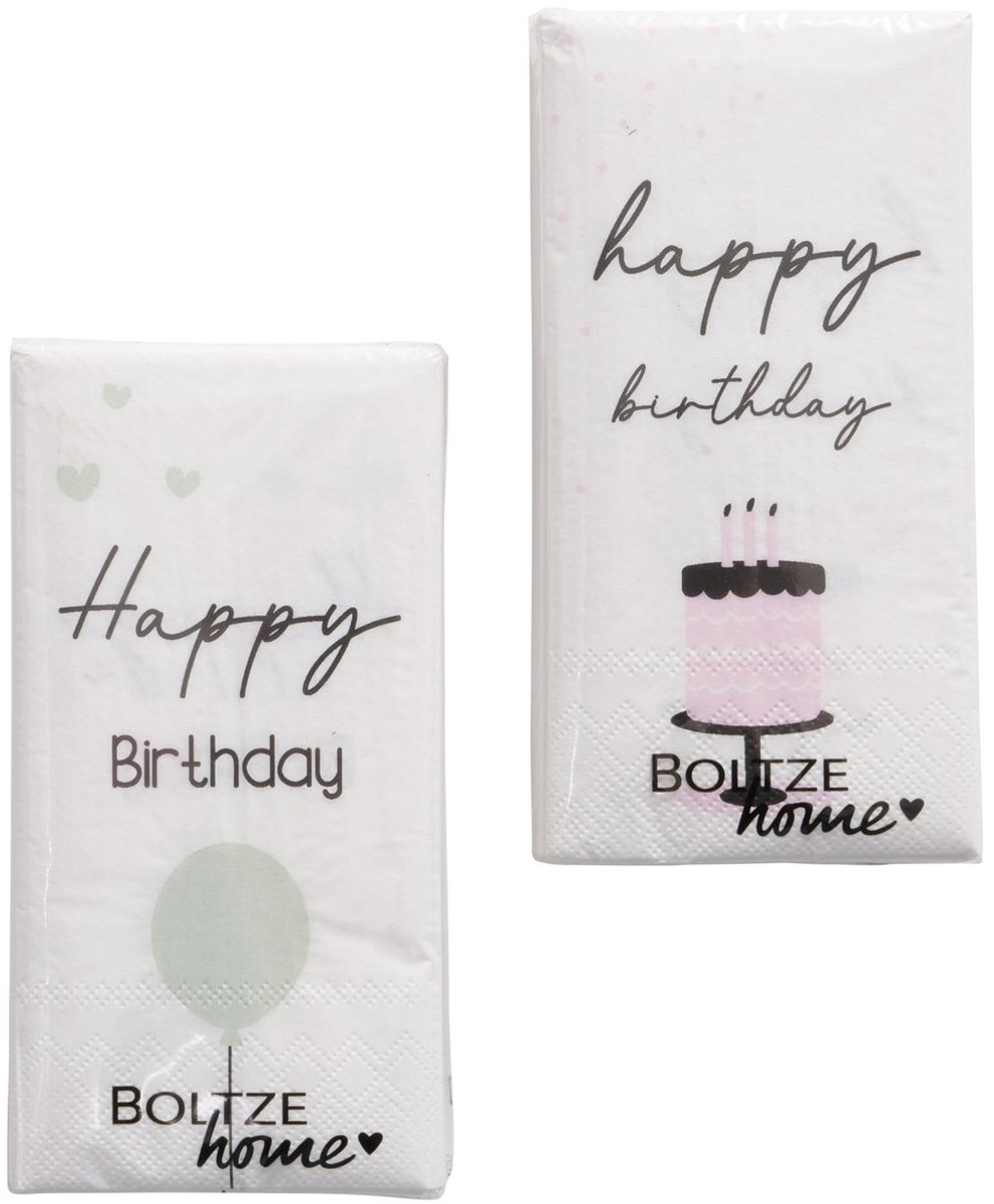 Boltze set van 2 servetten met tekst happy birthday