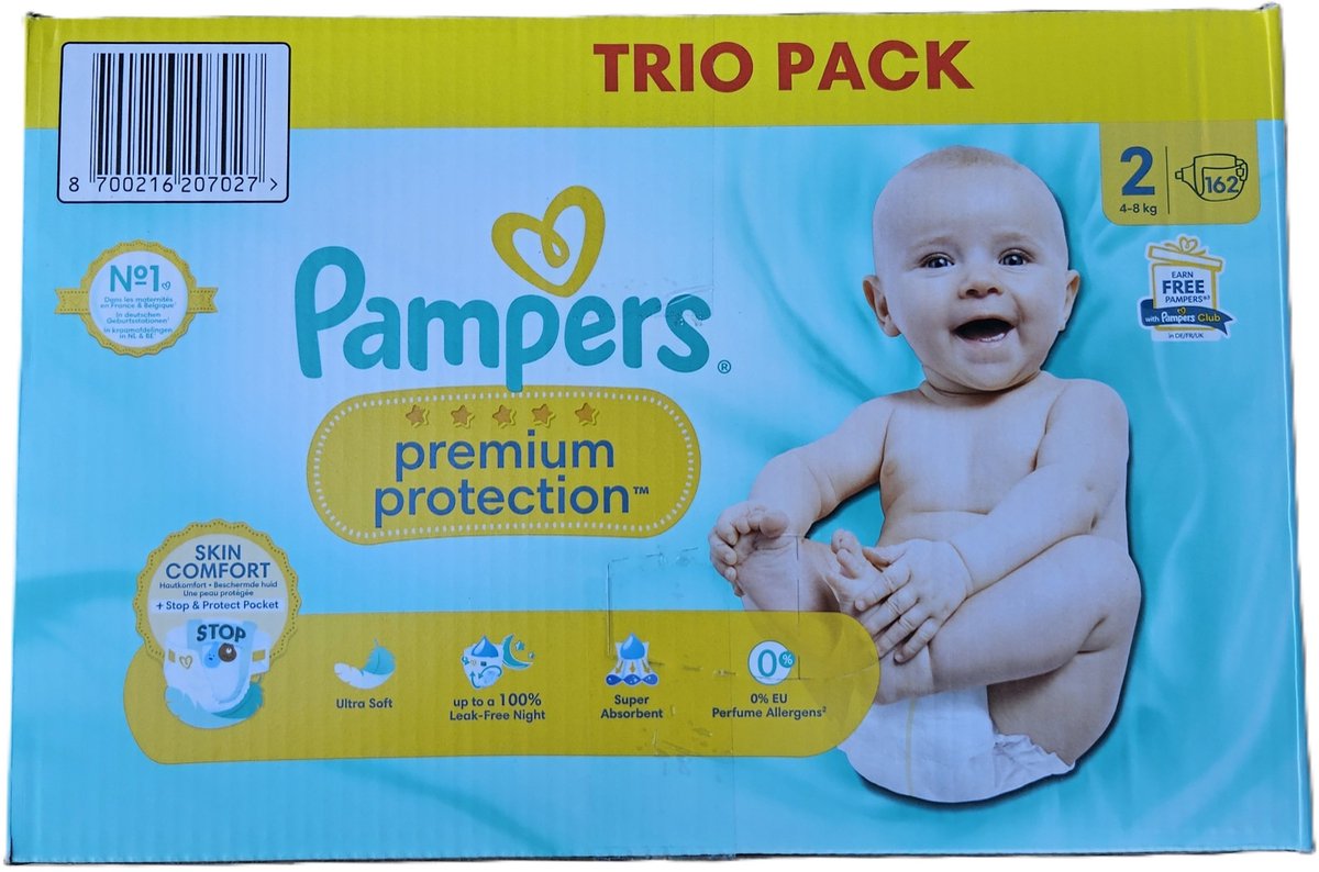 Pampers - Premium Protection - Maat 2 - Trio pack - Mega Pack - 162 luiers 4-8 KG