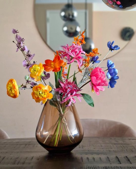Zijden bloemen boeket - Vrolijke Volheid - Onderhoudsvrij - Kunstbloemen