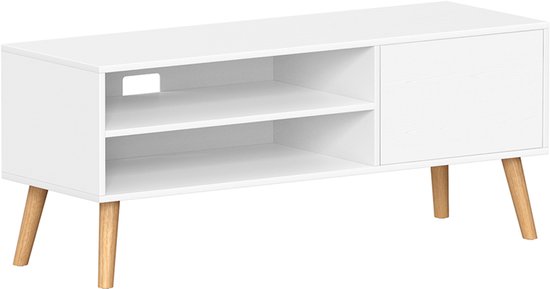 MAZAZU - Tvmeubel - Wit met houten poten - Industrieel - 120x40x49.5