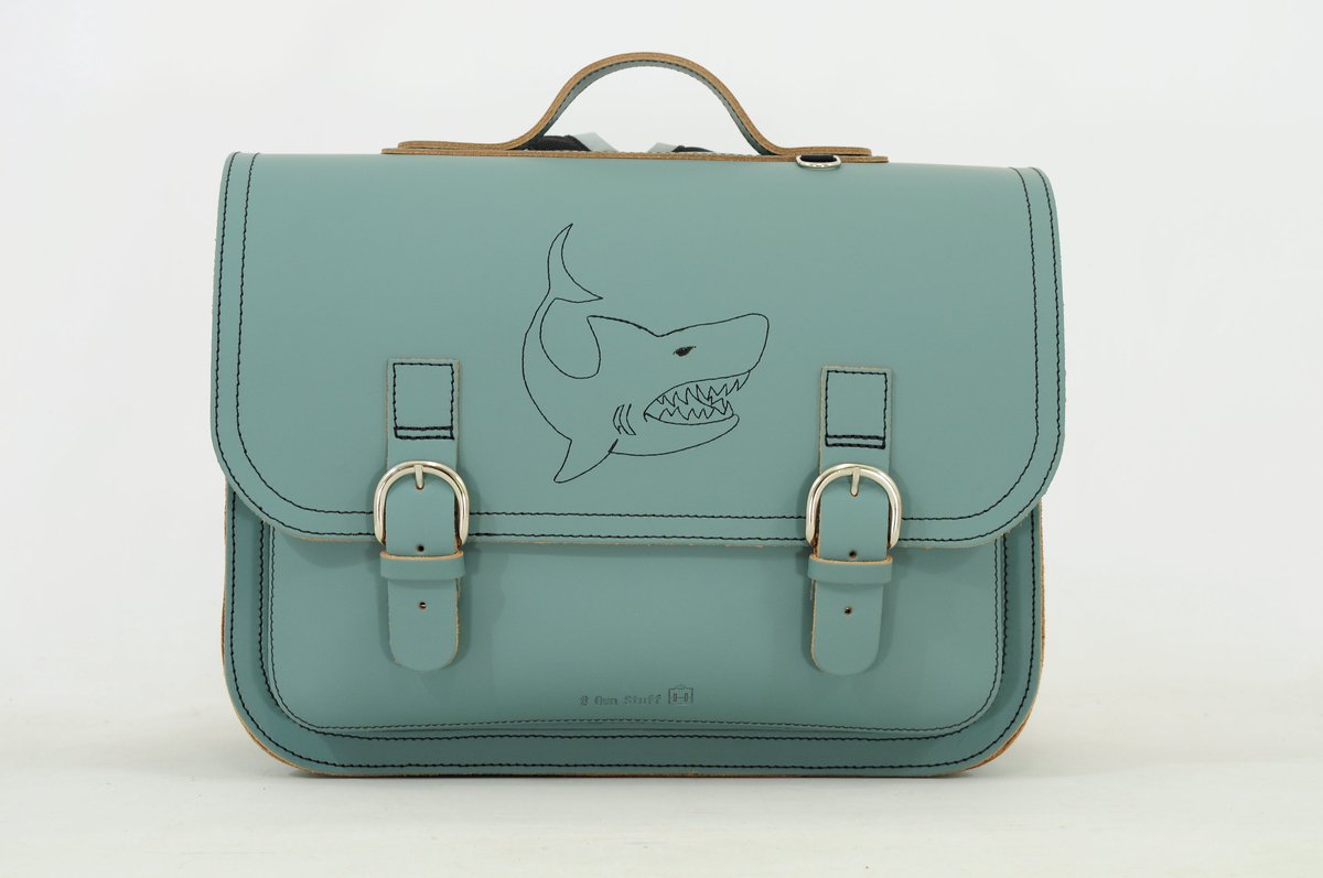 Own Stuff Lederen Boekentas Lagere school - 38x30x17cm - Shark Azul