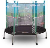 Bol.com Mini Trampoline Met Veiligheidsnet - Race Thema - Trampolines Voor Kinderen - Peuter Buitenspeelgoed - Kindertrampoline ... aanbieding