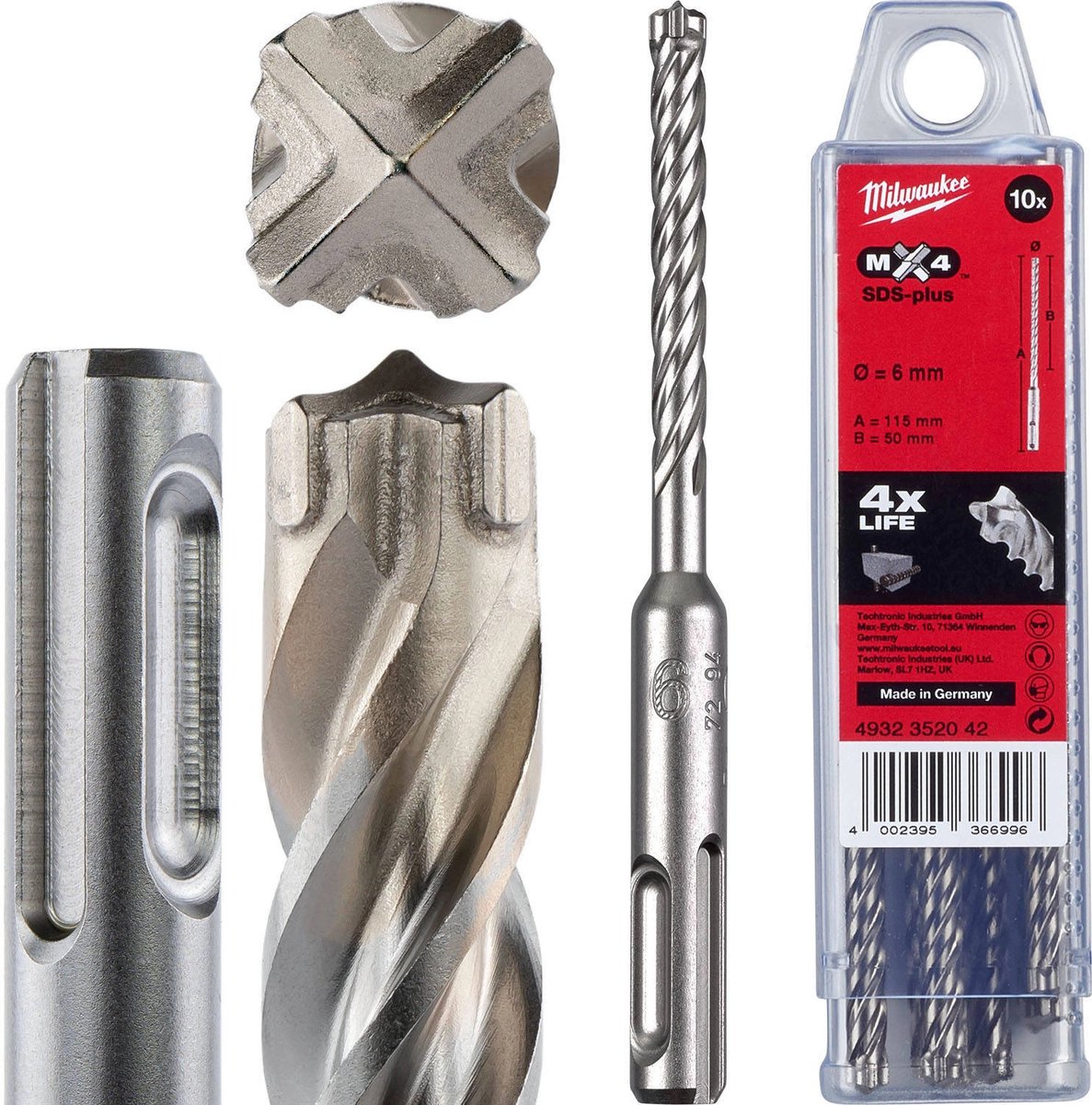 Milwaukee SDS-plus MX4 hamerboren - 4-kanten snijdend / 10 stuks SDS-Plus MX4 6 x 115-10 stuks - 4932352042
