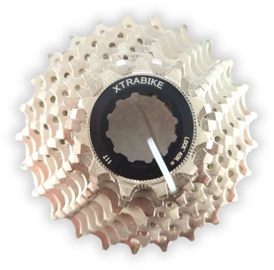 Zilveren Xtrabike cassette met 11-25T tandwielen en 'XTRABIIKE' logo.