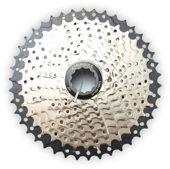Xtrabike cassette met 10 versnellingen, 11-42 tanden, zilverkleurig en zwart.