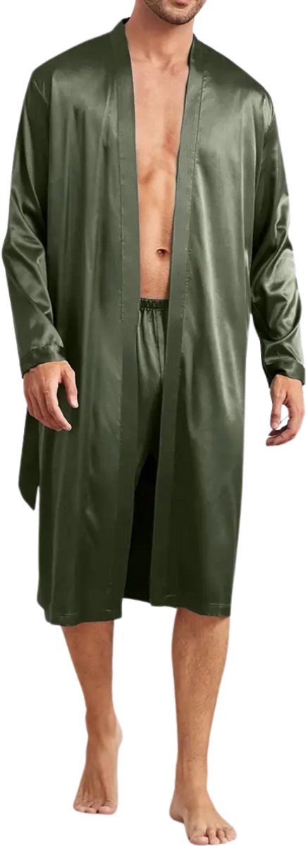 Livano Satijnen Badjas Heren - Kimono - Kamerjas - Satijn - Ochtendjas - Pyjama - Groen - 